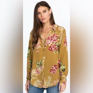 Johnny Was VINTAGE ROSE YRENE BUTTON UP Silk, Size Small